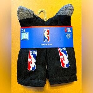 NBA Logo Basketball Men Crew Socks 6 Pairs- Black/Gray Toe -Shoe Size 6-12 - NEW
